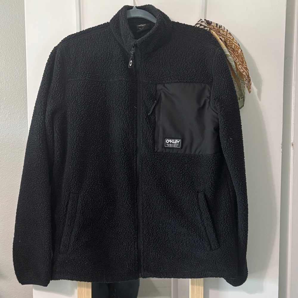 Oakley Black Sherpa Fleece Zip Jacket with Chest Pocket
